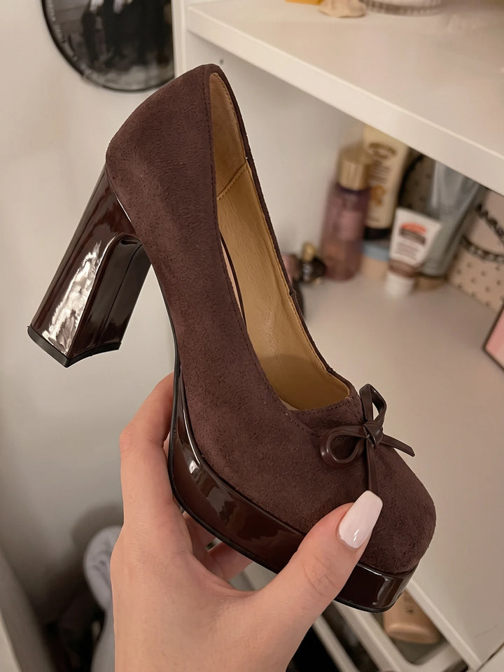 Mirelline Suede Bow Block Heels