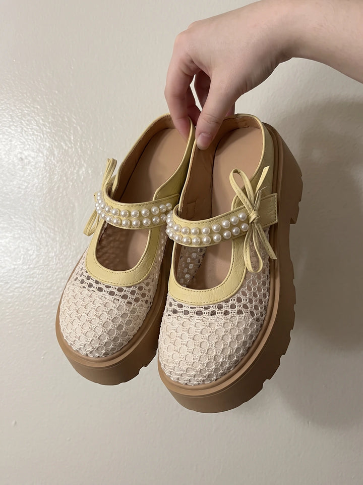 Mirellane Crochet Pearl Platform Mules