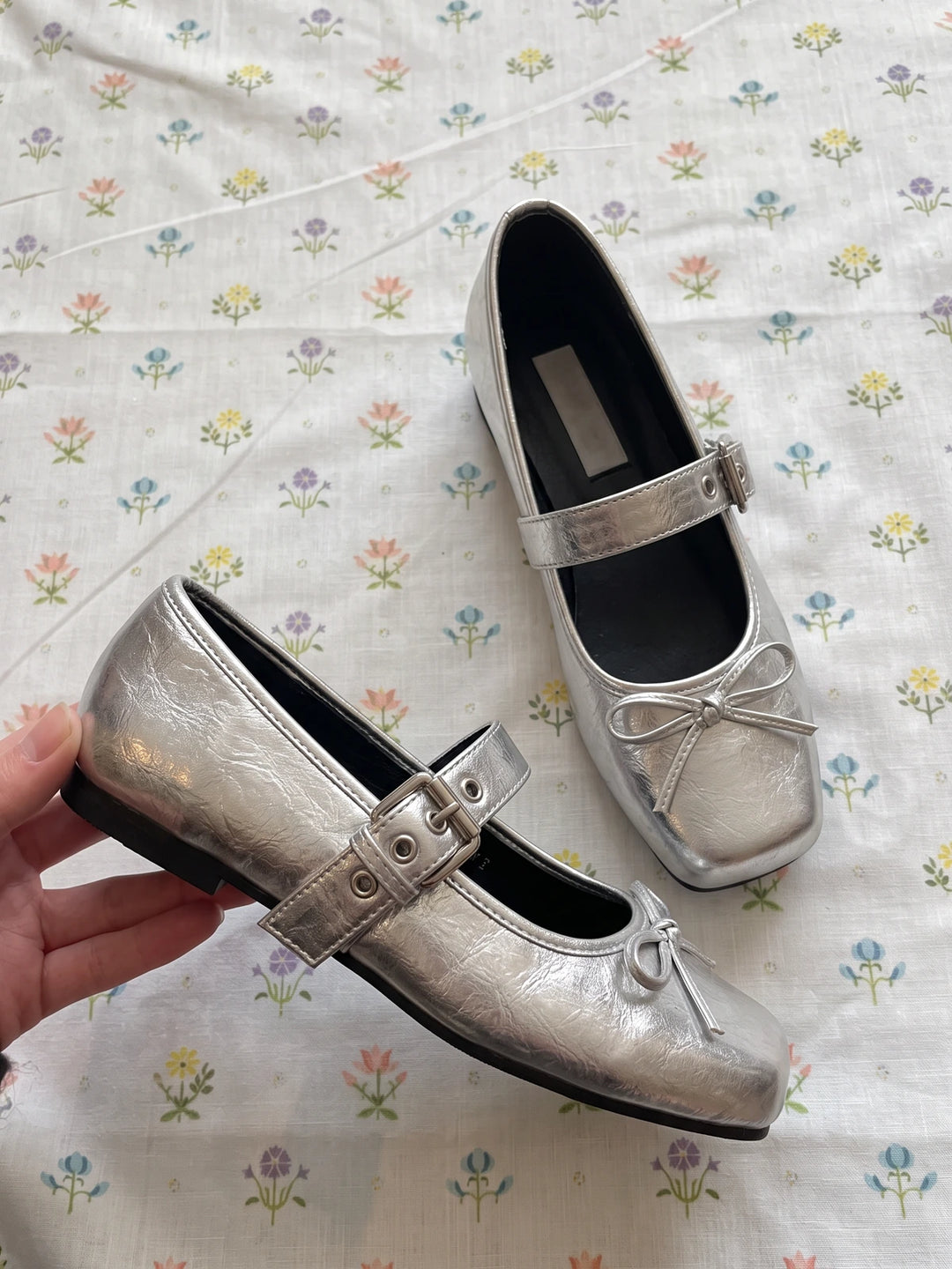 Vincette Silver Bow Mary Jane Flats