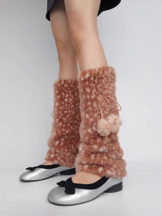 Faux Fur Deer Print Leg Warmers