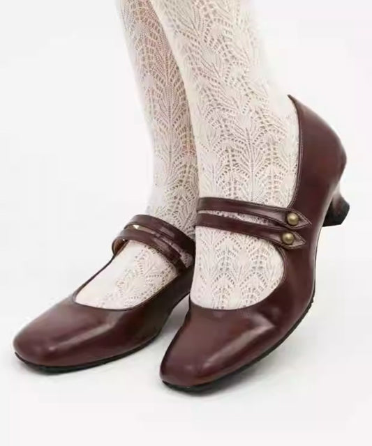 Retro Button-Strap Low Heel Shoes