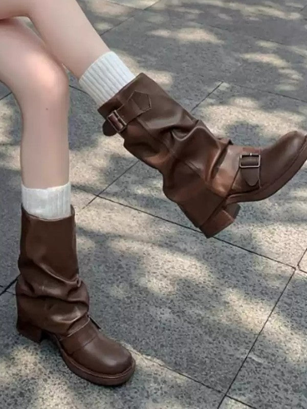 Retro Slouch Mid-Calf Cowgirl Boots