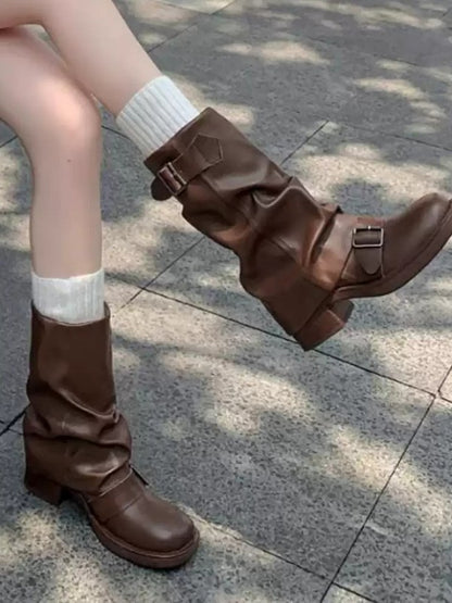 Retro Slouch Mid-Calf Cowgirl Boots