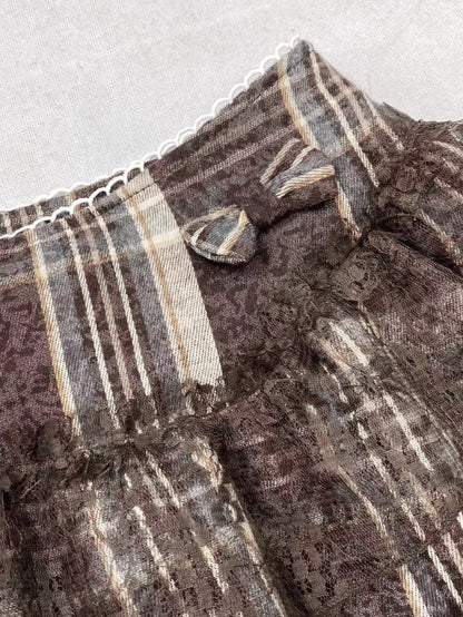 Plaid Patchwork Lace Woolen Mini Skirt