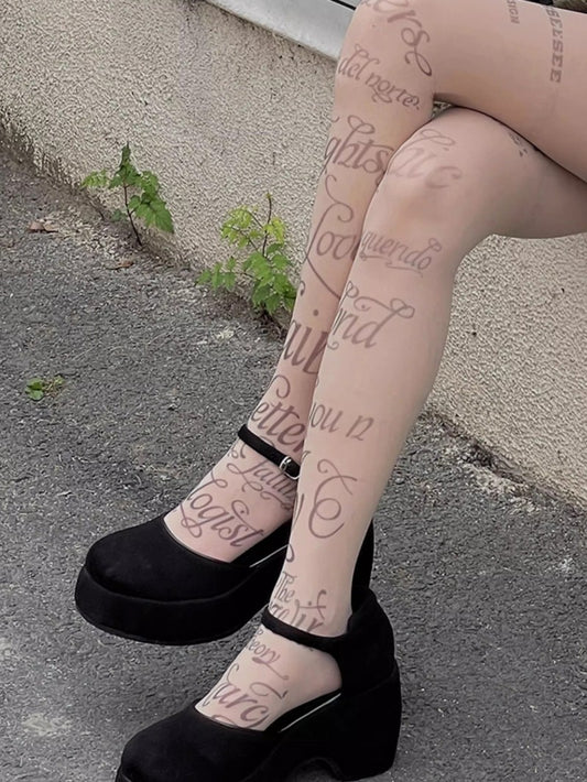 Letter Print Slim Stockings