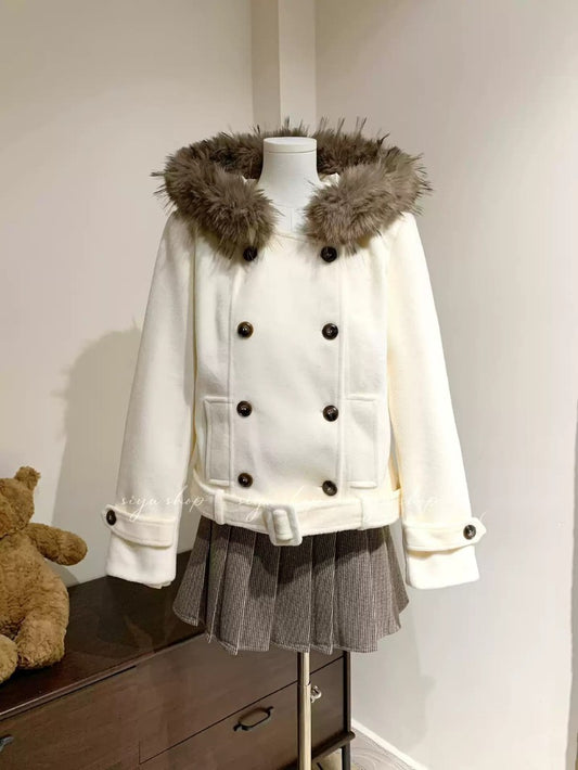 Fur Collar Wool Coat Set