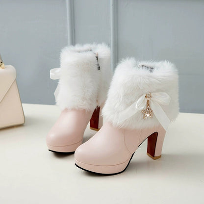 Elegant Fur Trim Winter Ankle Boots