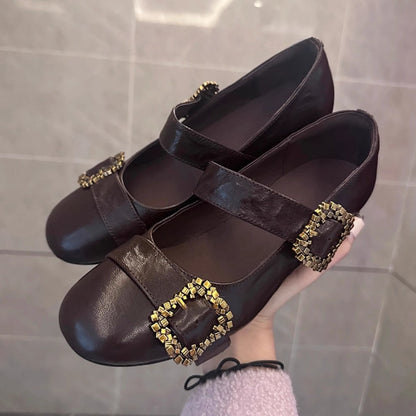 French Retro Lambskin Chunky Heels