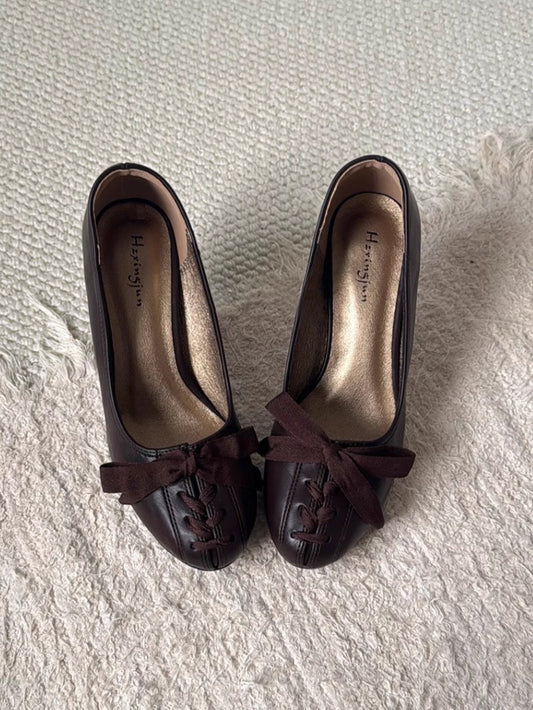 Retro Bow-Tie Low-Cut High Heels