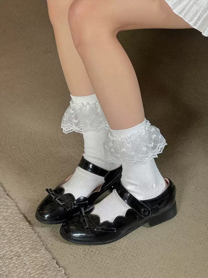 Lace Trim Girly Mid-Calf Socks