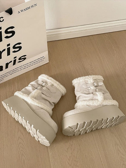 Thick Sole Fleece Mid-Calf Snow Boots