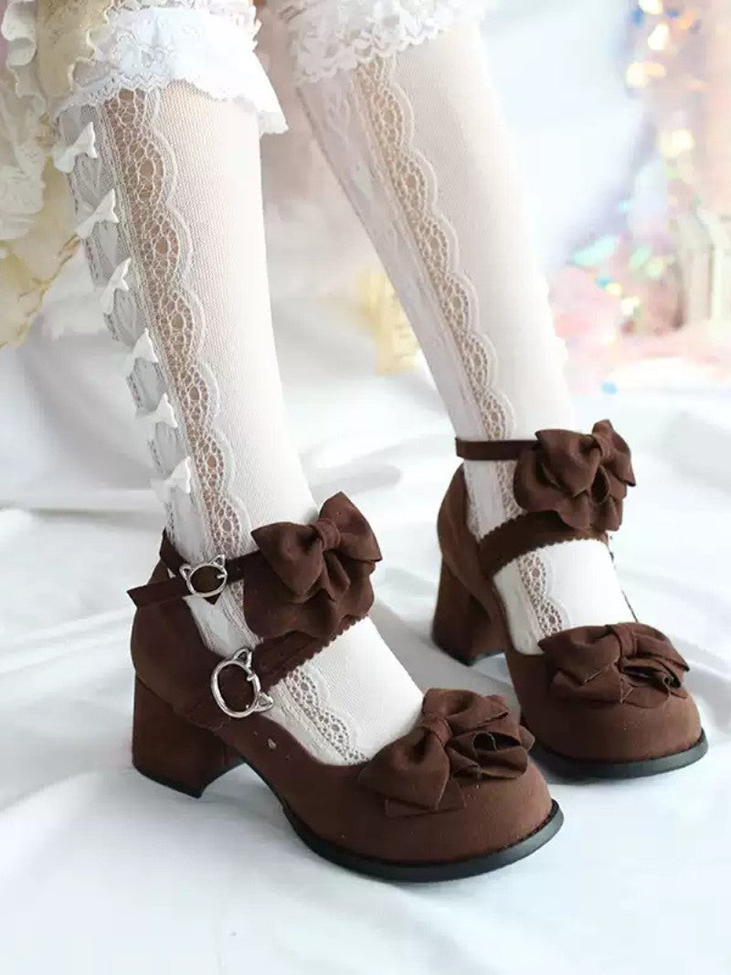 Cute Bow Mid-Heel Leather Shoes