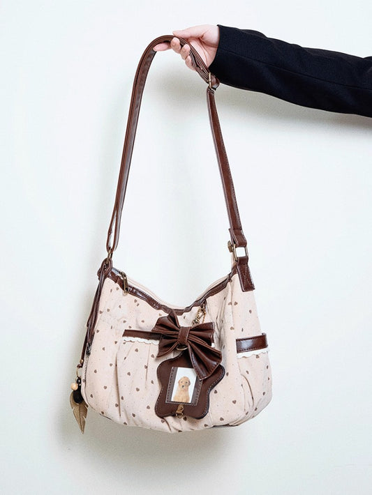 Vintage Heart Polka Dot Shoulder Bag