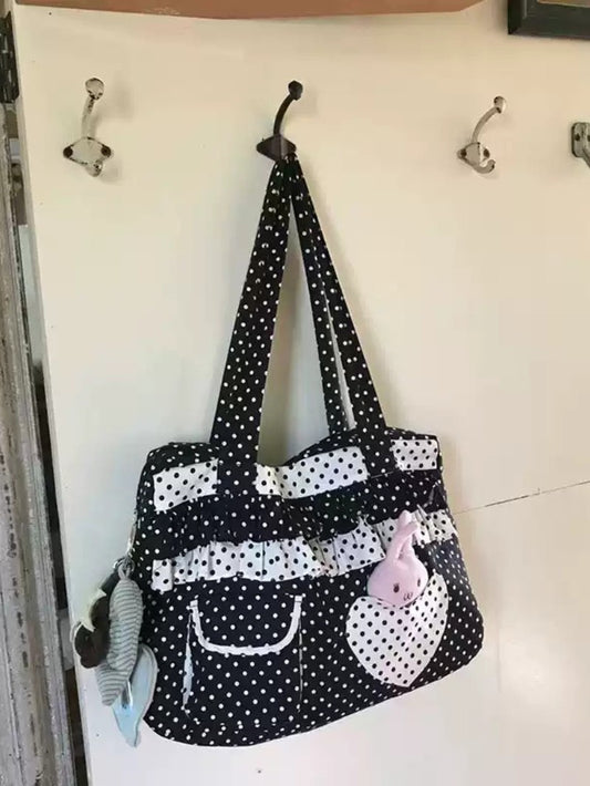 Polka Dot Heart Canvas Tote Bag