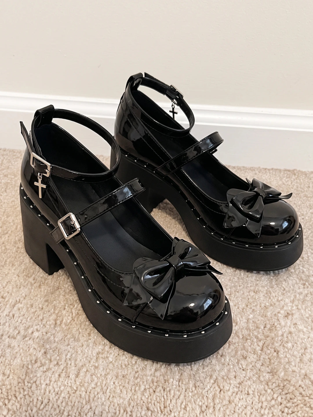 Ottaviolette Studded Patent Bow Mary Jane Platforms