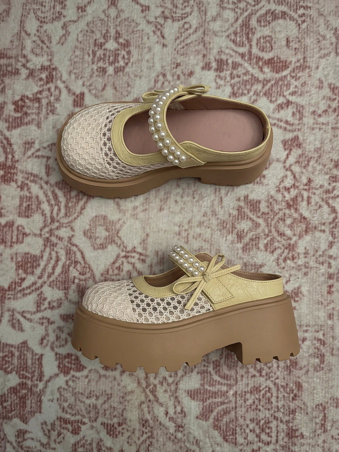 Mirellane Crochet Pearl Platform Mules