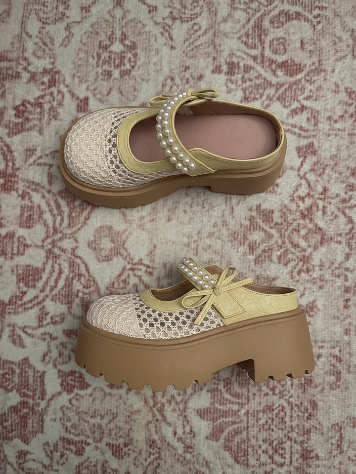 Mirellane Crochet Pearl Platform Mules