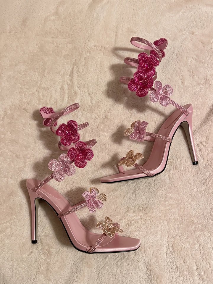 Roxane Rhinestone Floral Stiletto Sandals