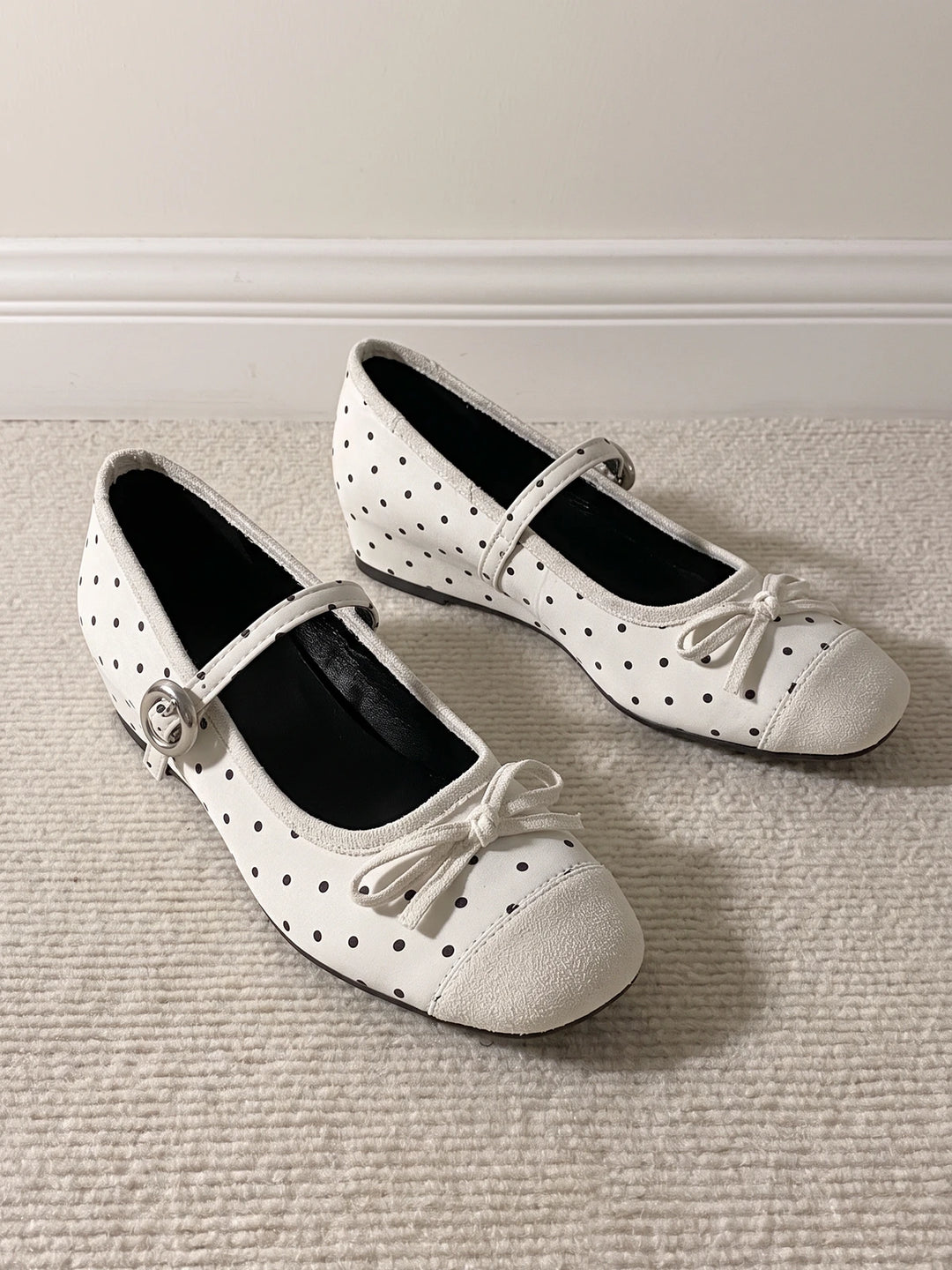 Zeline Polka Dot Suede Mary Jane Flats
