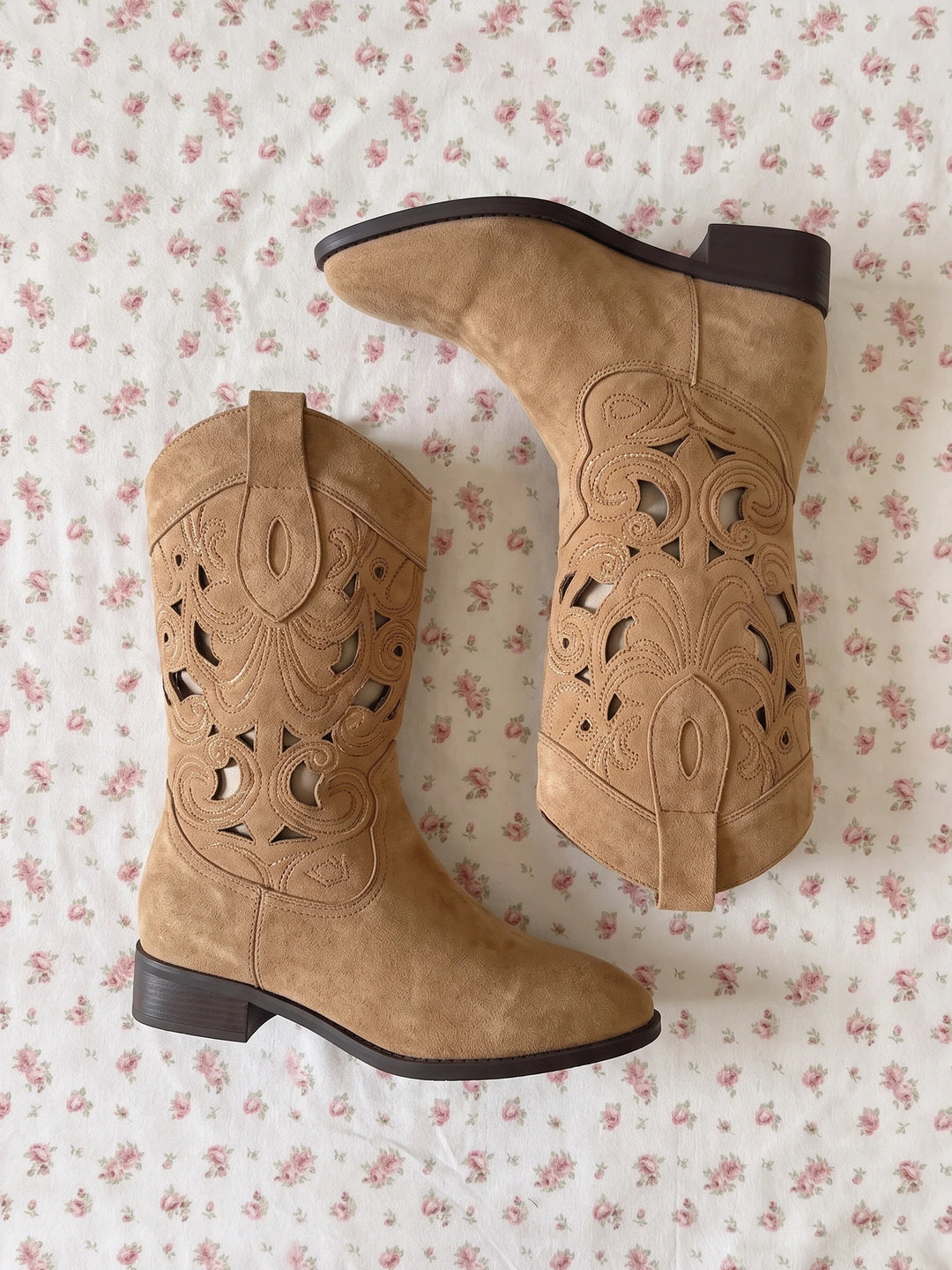 Zelie Laser-Cut Suede Western Boots