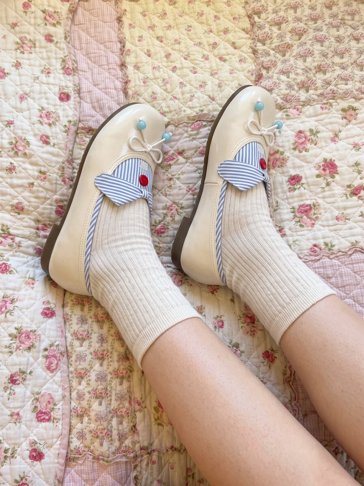 Mignettiane Striped Bow Ballet Flats