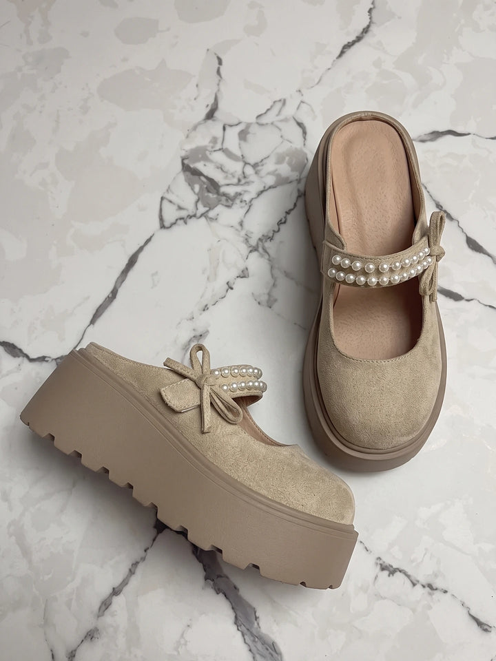 Valerie Pearl Bow Platform Mules