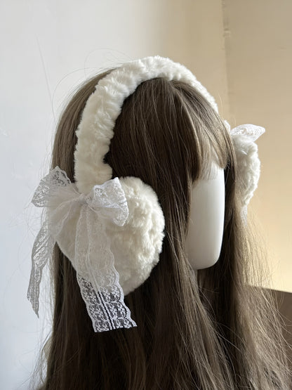 Ballet Style Lace Bow Plush Earmuffs