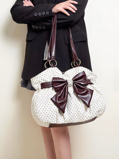 White Polka Dot Bow Shoulder Bag