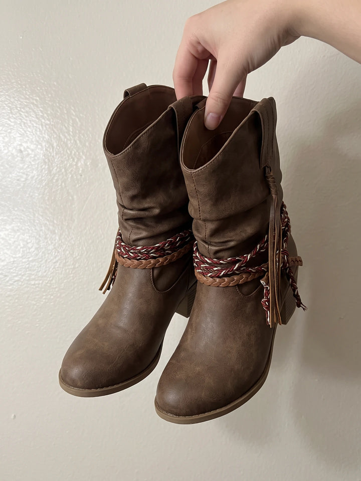 Solange Braided Tassel Mid-Calf Boots