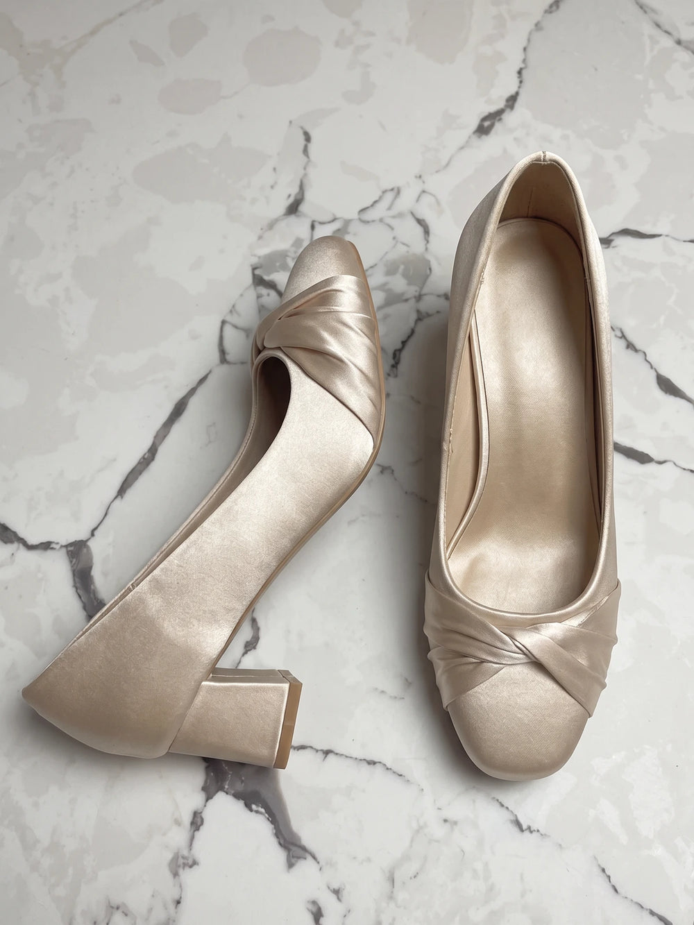 Therese Champagne Satin Knot Pumps