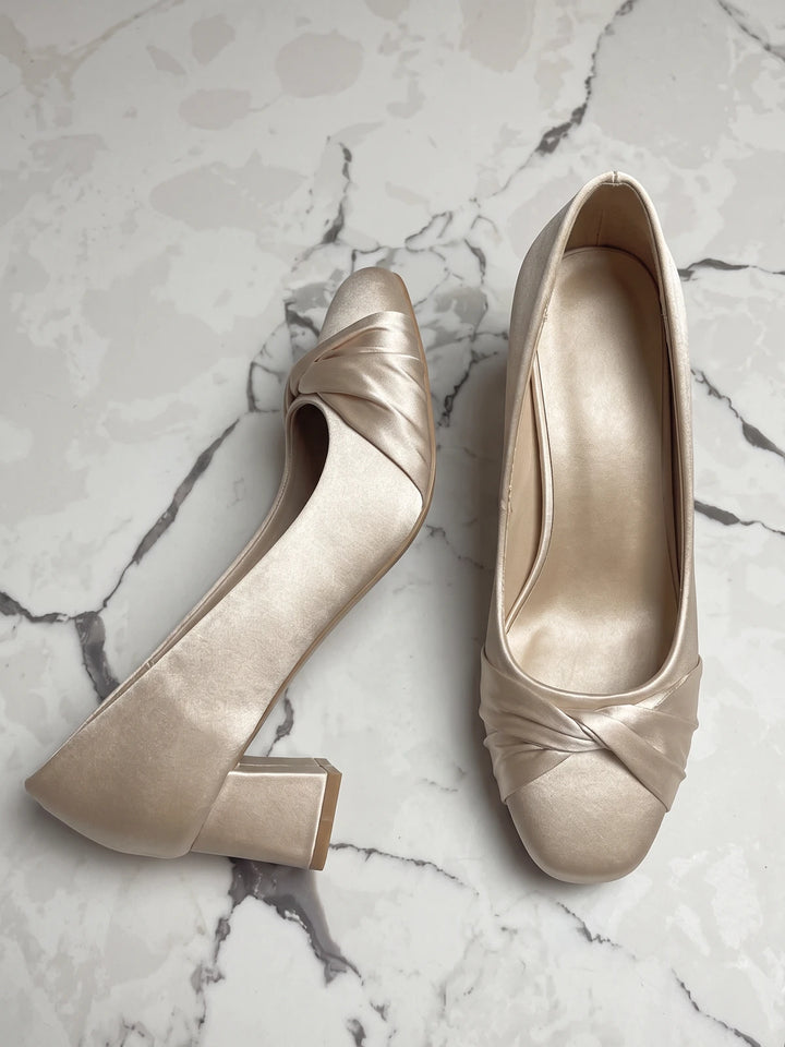 Therese Champagne Satin Knot Pumps