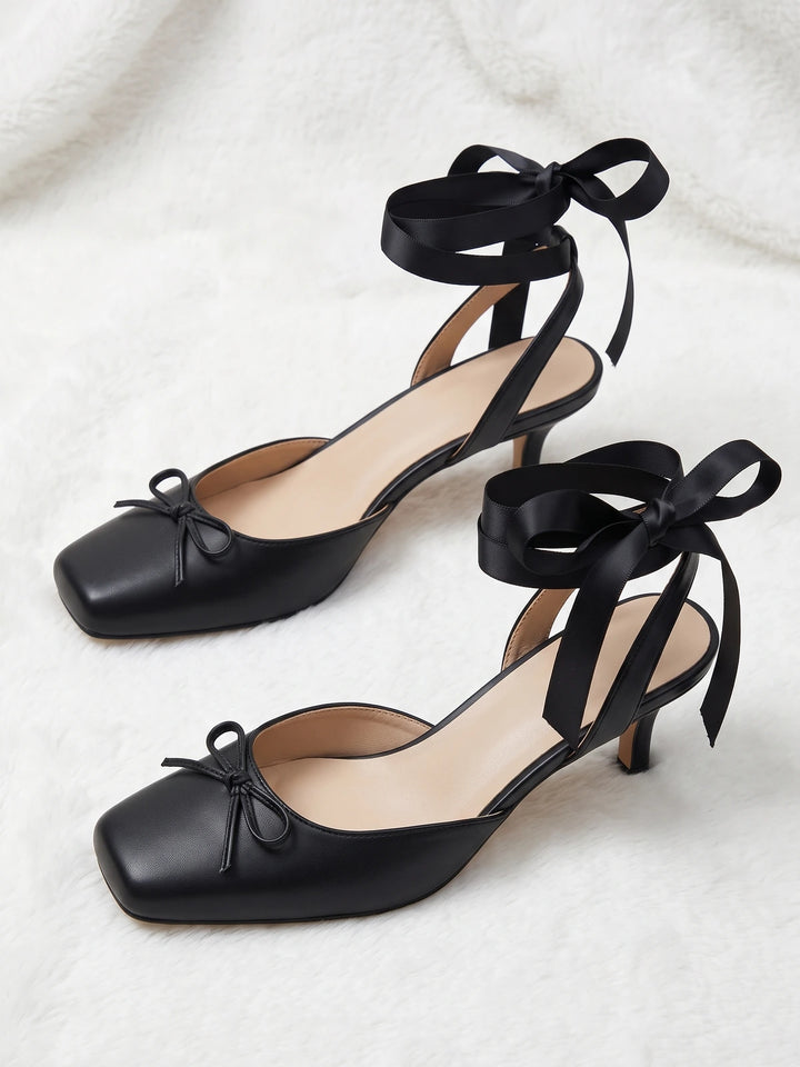 Black Ribbon Bow Sandals