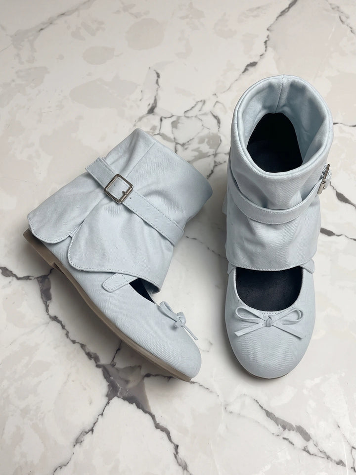 Bettina Powder-Blue Buckle Bootie