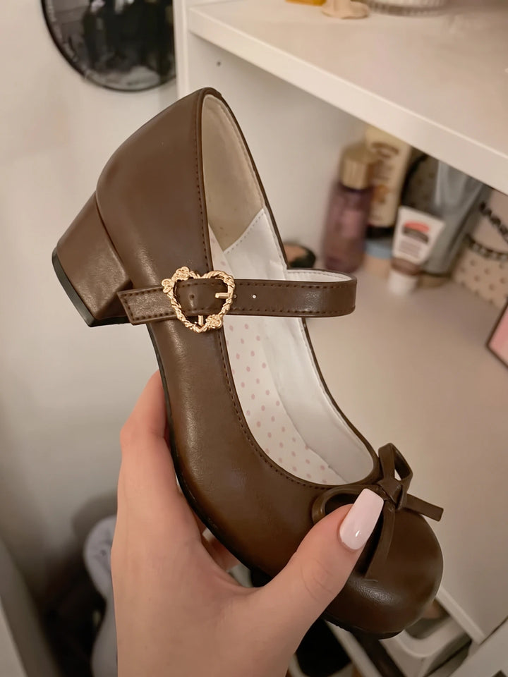 Mirellina Bow Heart-Buckle Mary Jane Heels