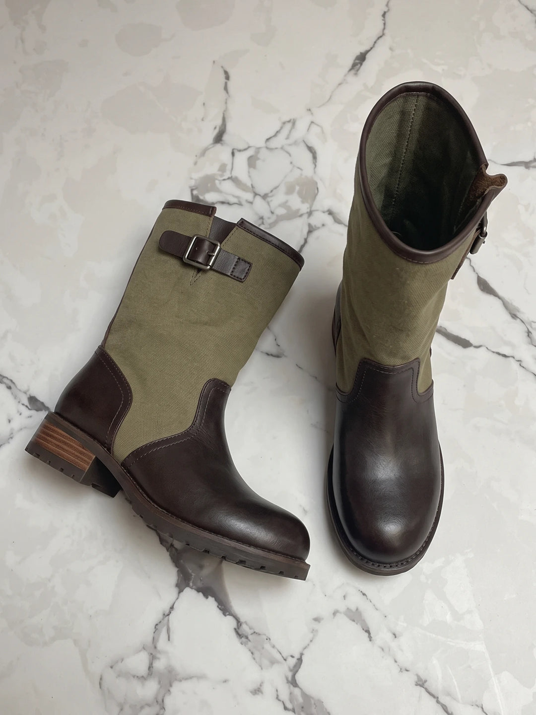 Mignettiane Canvas Buckle Mid-Calf Boots