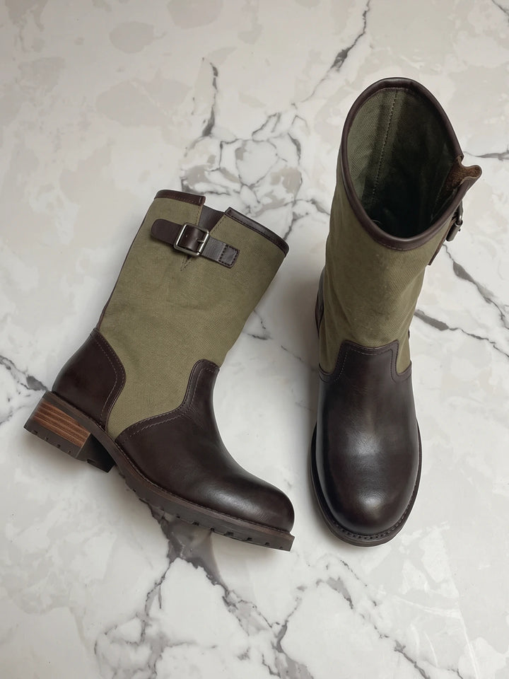 Mignettiane Canvas Buckle Mid-Calf Boots