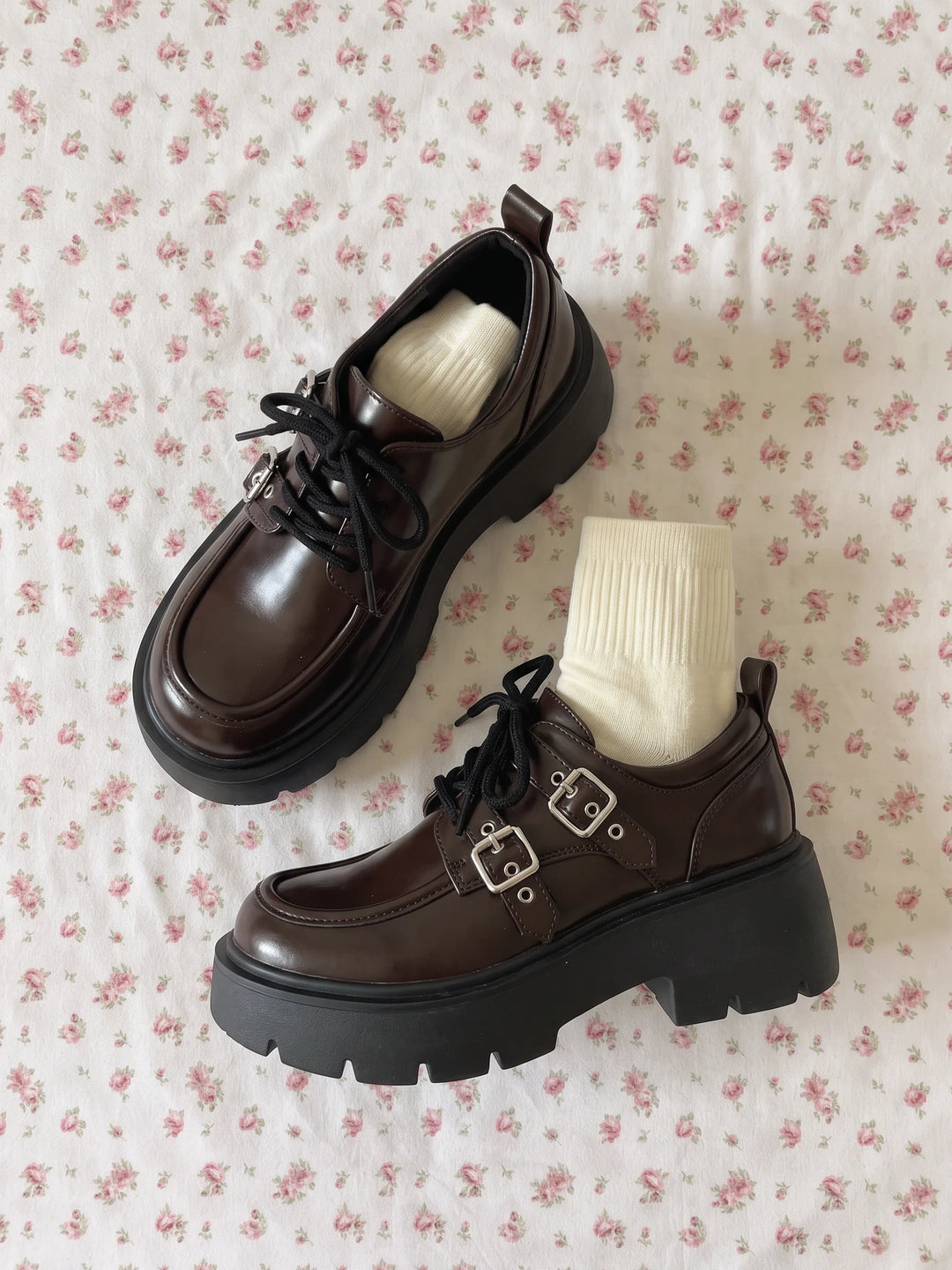 Mirellin Glossy Buckle Platform Loafers
