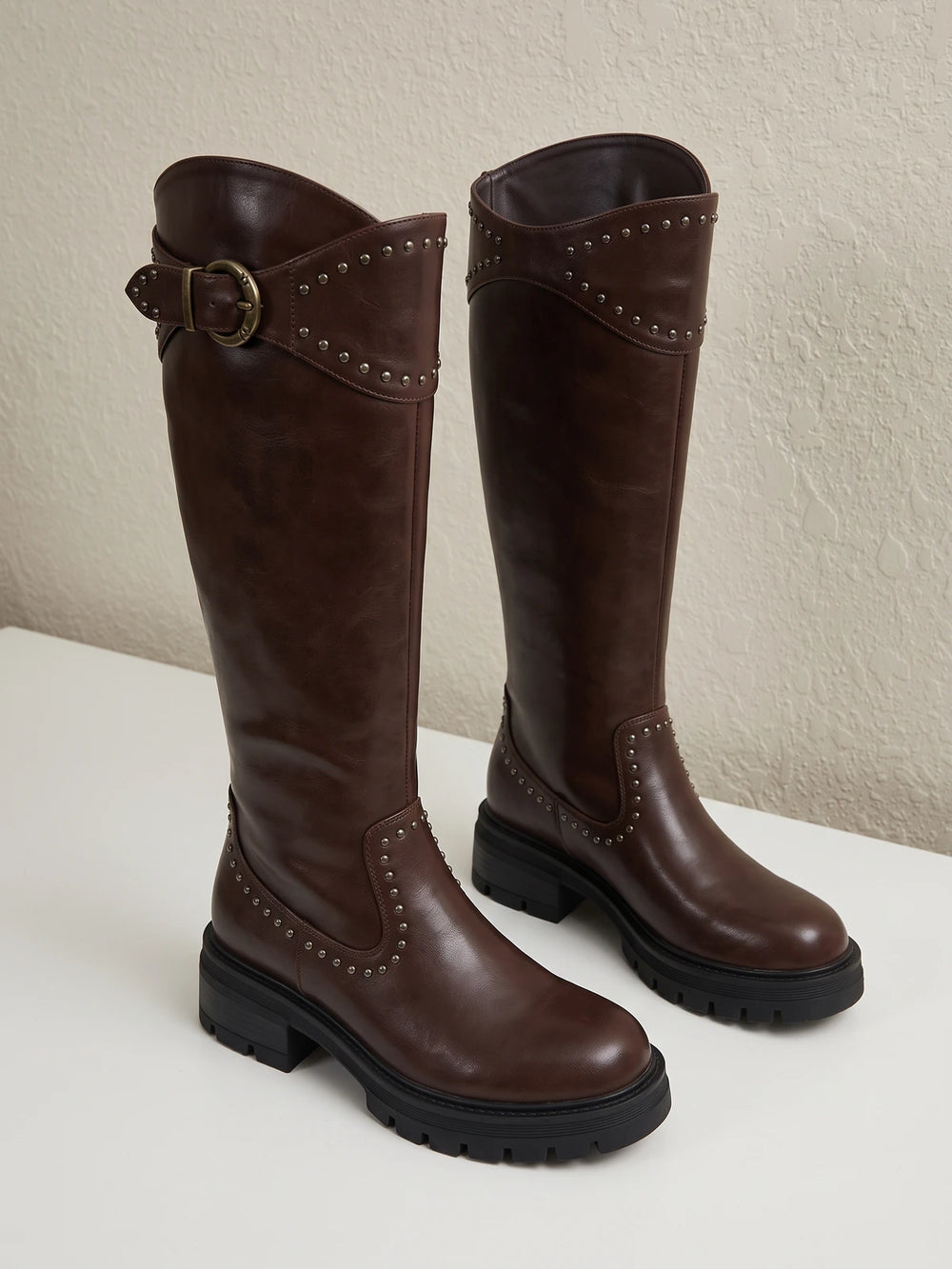 Solange Studded Buckle Knee Boots