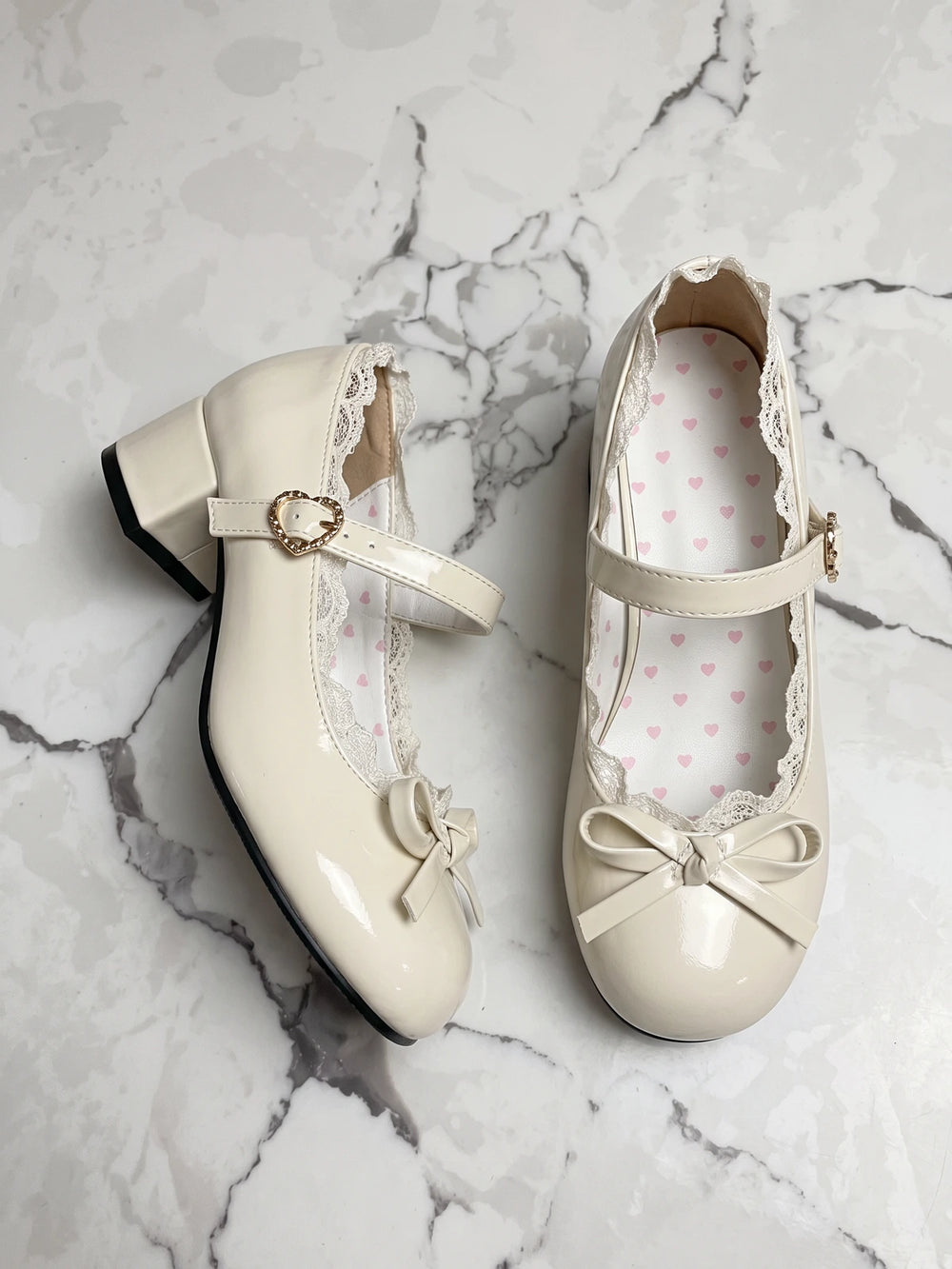 Zelie Lace Bow Heart Mary Jane Heels