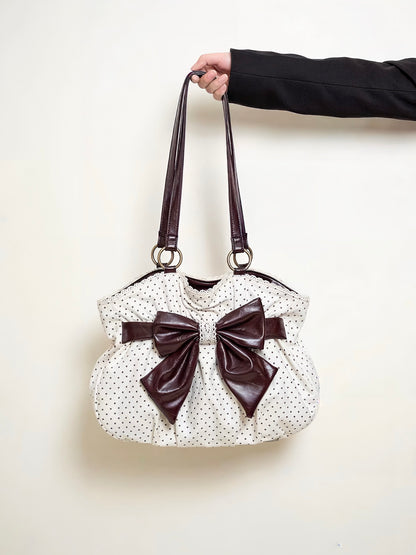 White Polka Dot Bow Shoulder Bag