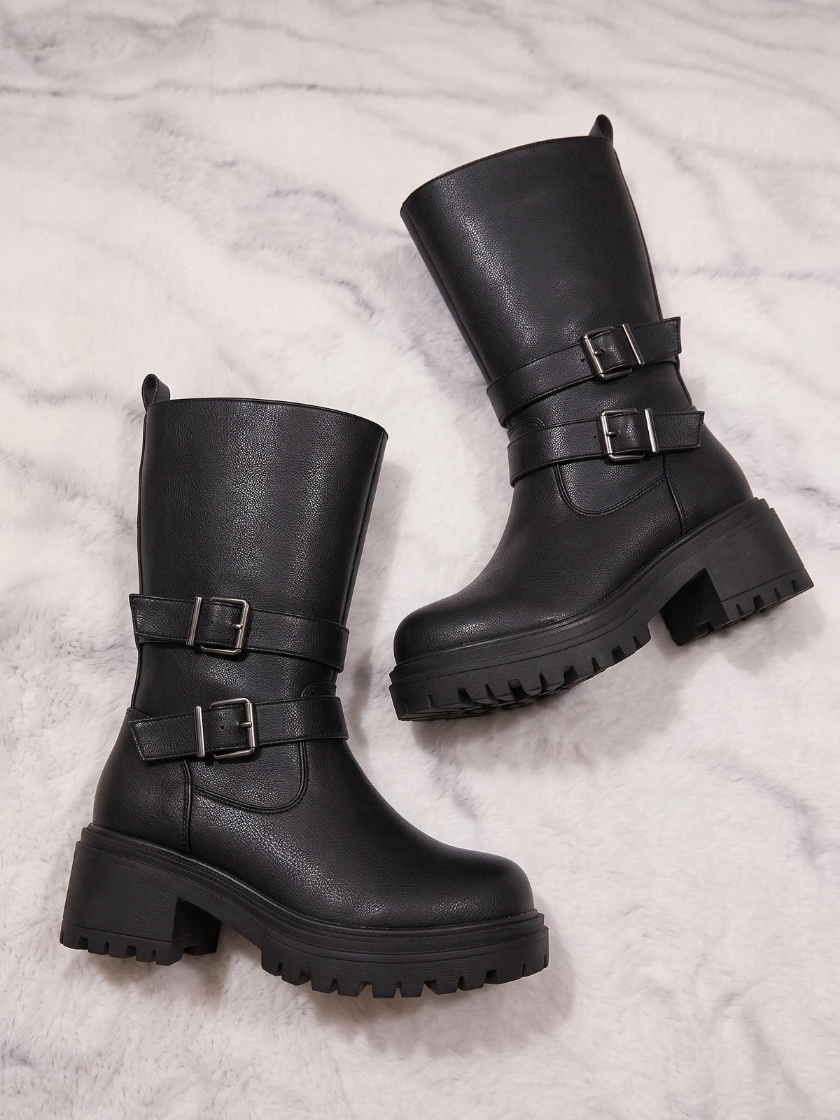 Viollette Buckle Mid-Calf Lug Boots