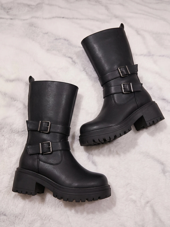 Viollette Buckle Mid-Calf Lug Boots
