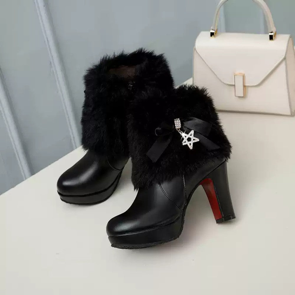 Elegant Fur Trim Winter Ankle Boots