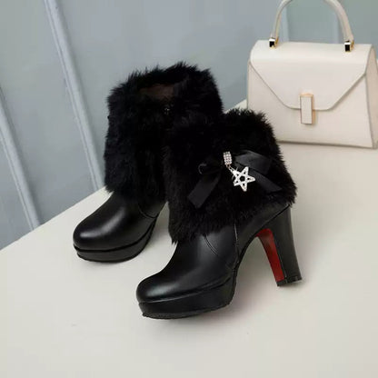 Elegant Fur Trim Winter Ankle Boots