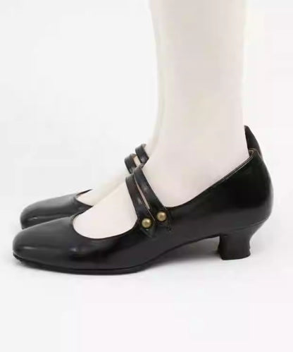Retro Button-Strap Low Heel Shoes
