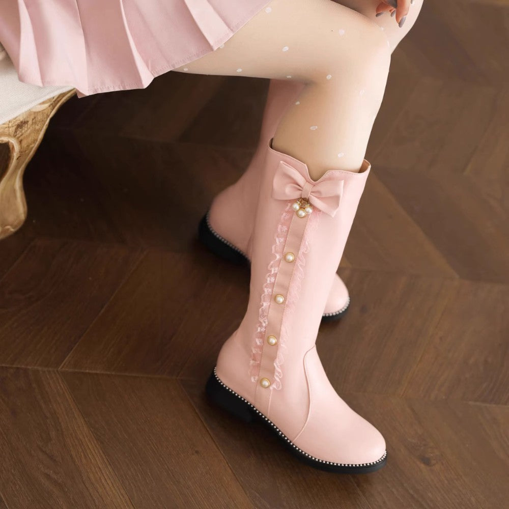 Princess Pearl Bow High-Top Boots
