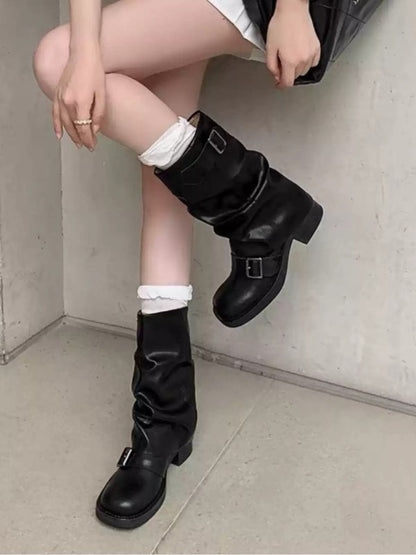 Retro Slouch Mid-Calf Cowgirl Boots