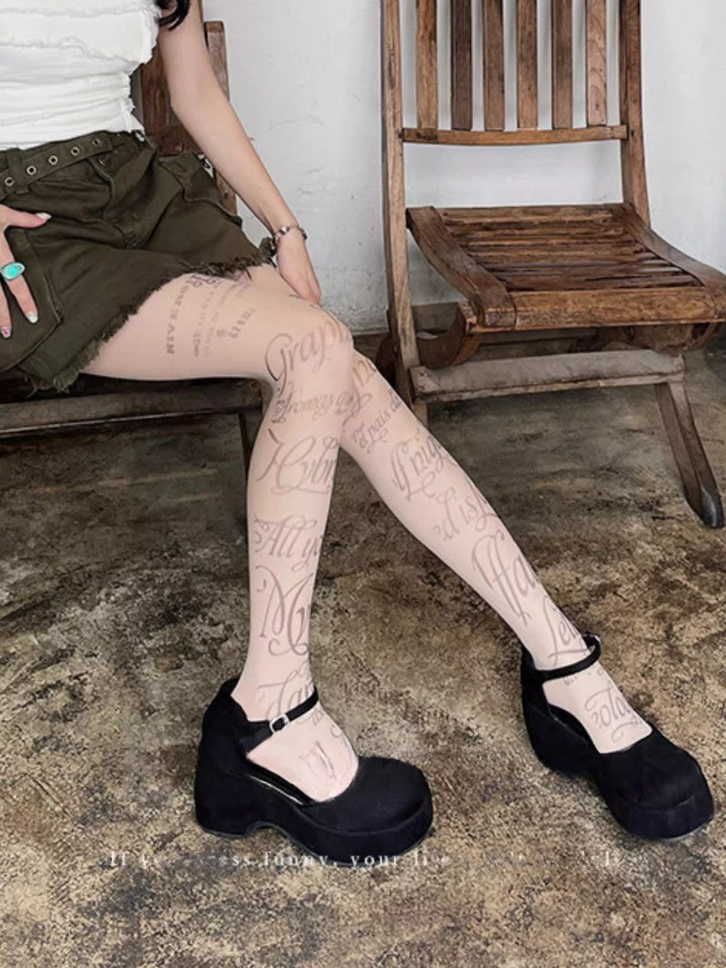 Letter Print Slim Stockings