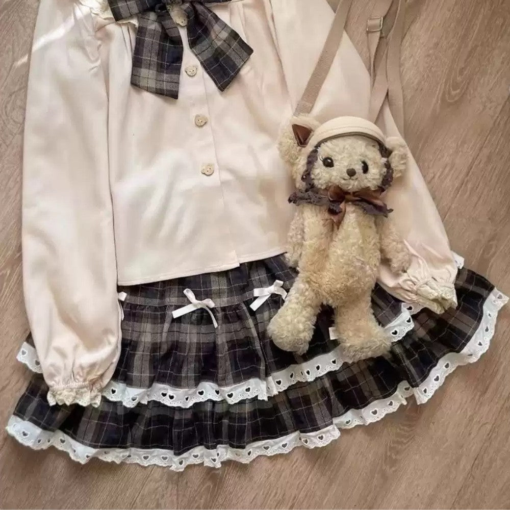 Coffee Plaid Bow Cake Skirt