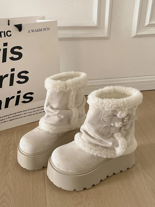 Thick Sole Fleece Mid-Calf Snow Boots